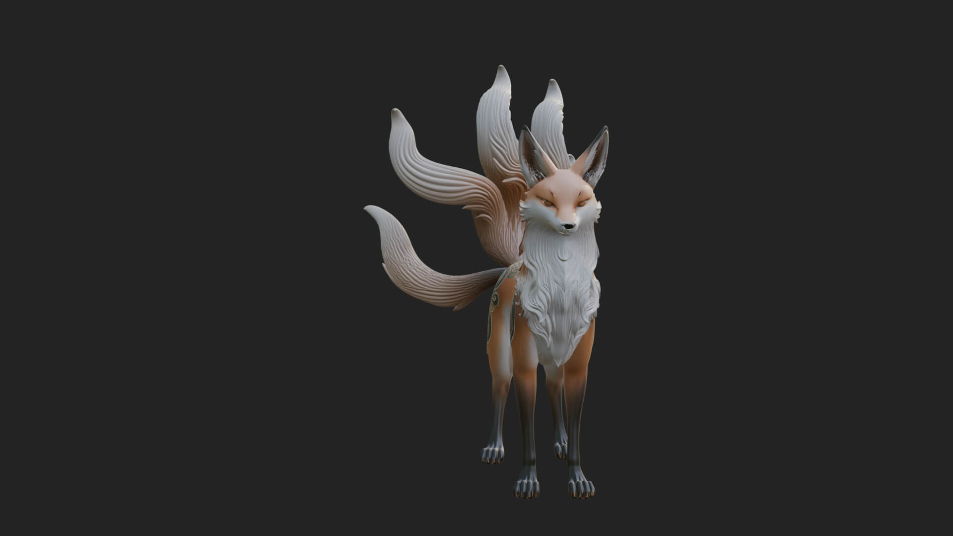Nine-Tailed Fox Statue Design 2 3D Print Model 3D Model