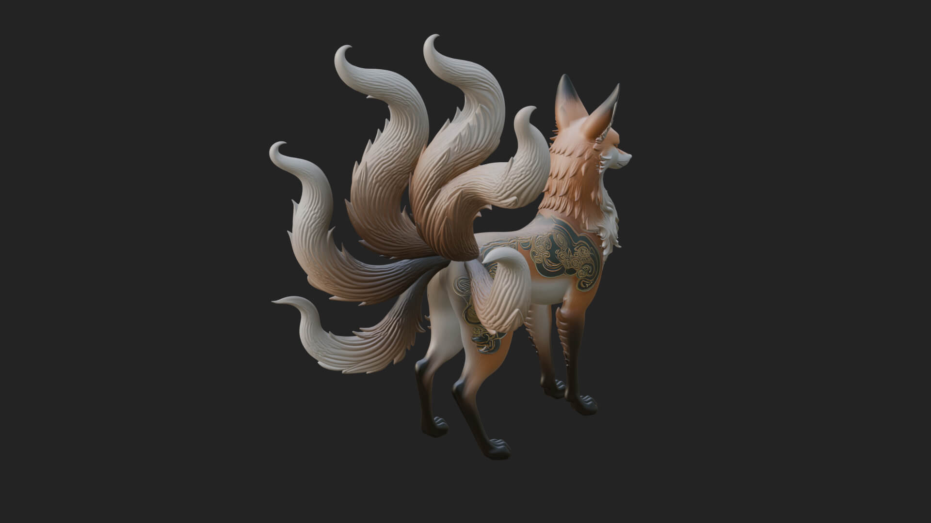 Nine-Tailed Fox Statue Design 2 3D Print Model 3D Model