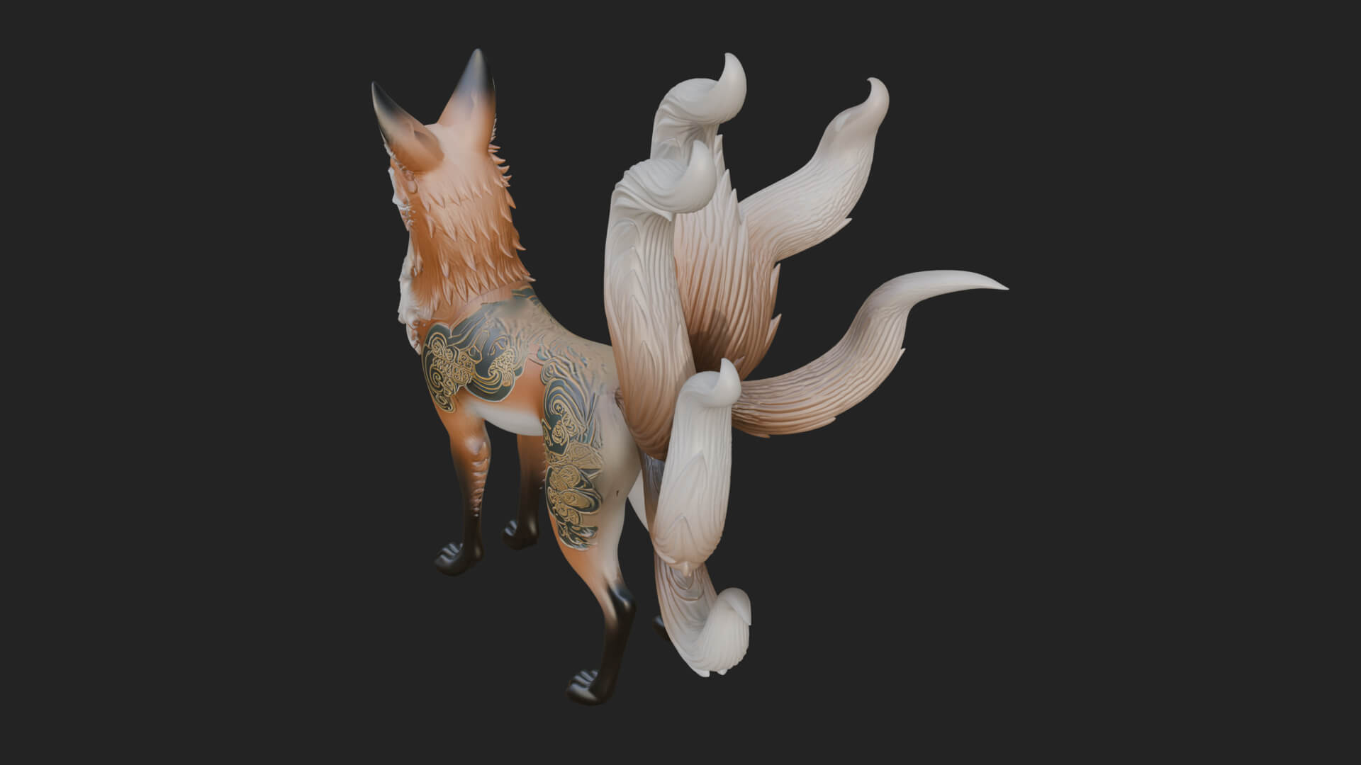 Nine-Tailed Fox Statue Design 2 3D Print Model 3D Model