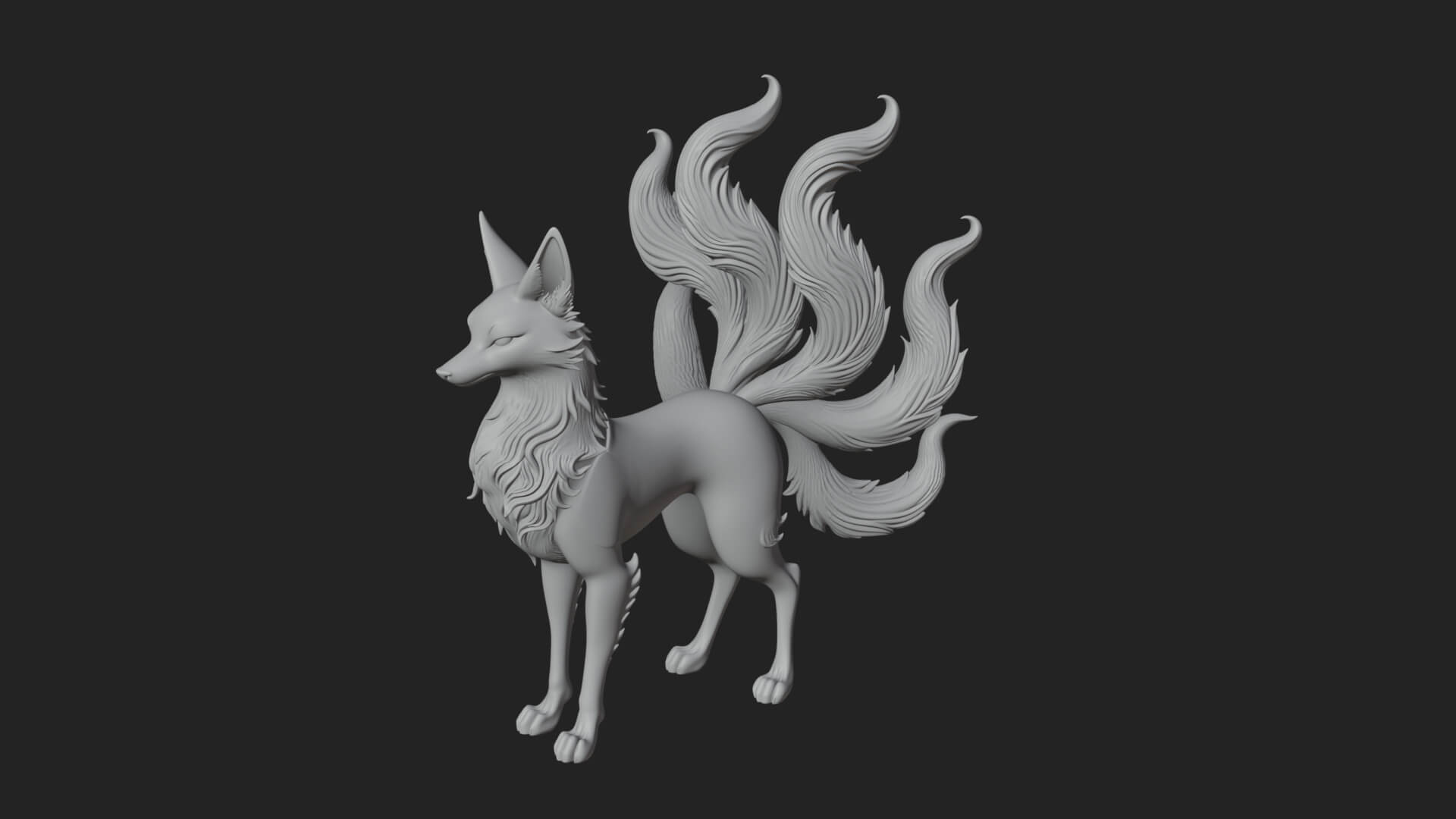 Nine-Tailed Fox Statue Design 2 3D Print Model 3D Model