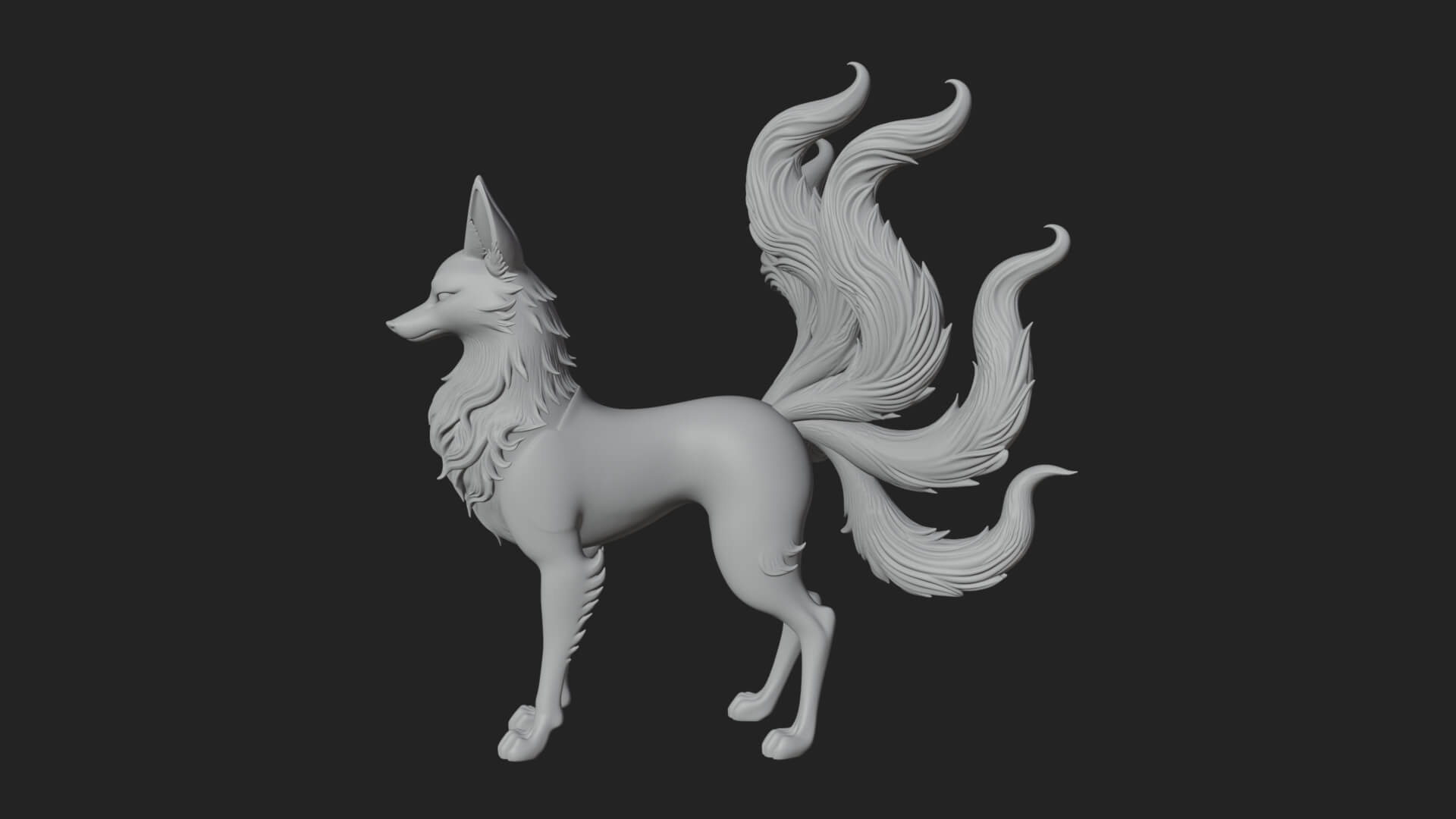 Nine-Tailed Fox Statue Design 2 3D Print Model 3D Model
