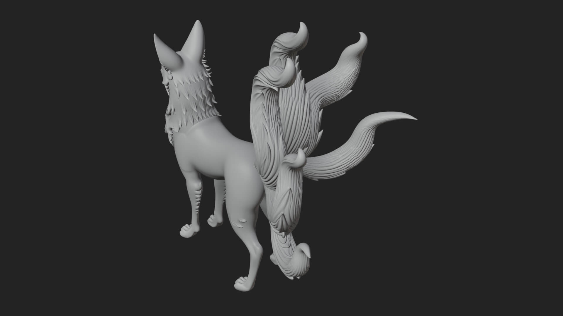 Nine-Tailed Fox Statue Design 2 3D Print Model 3D Model