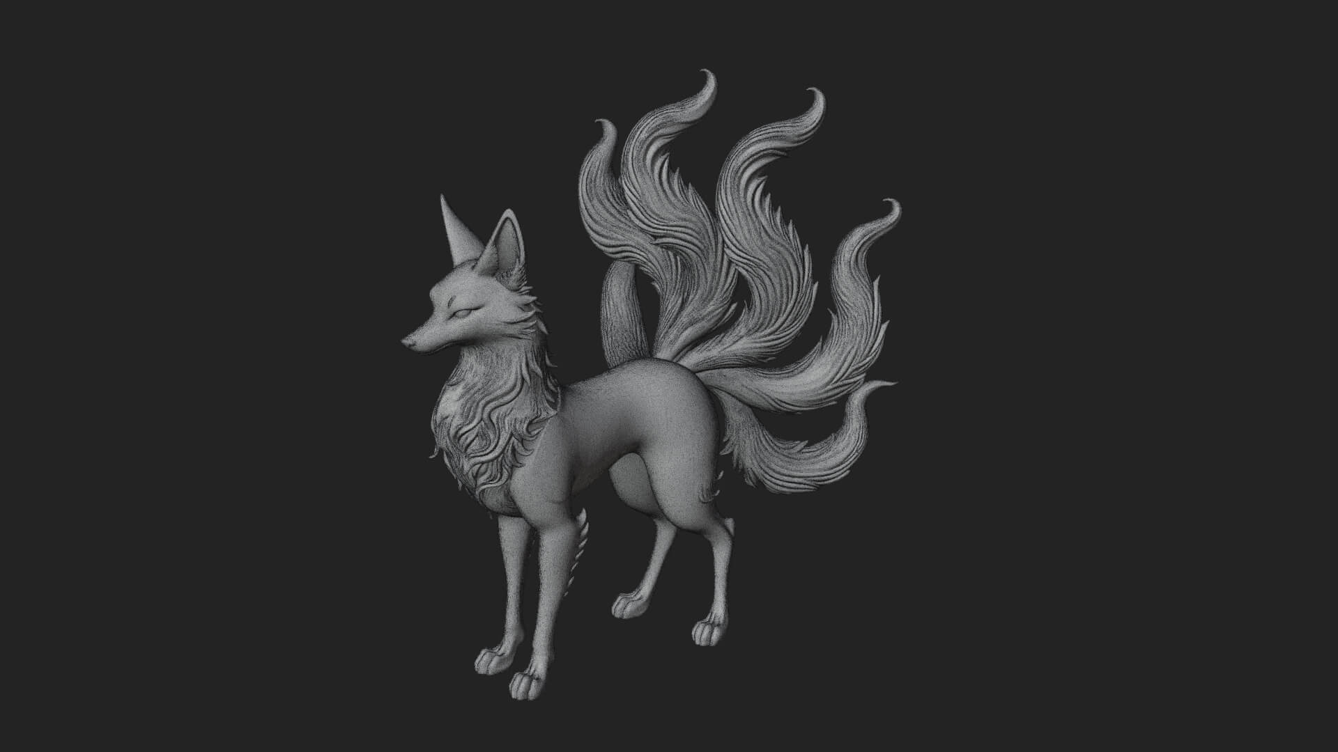 Nine-Tailed Fox Statue Design 2 3D Print Model 3D Model