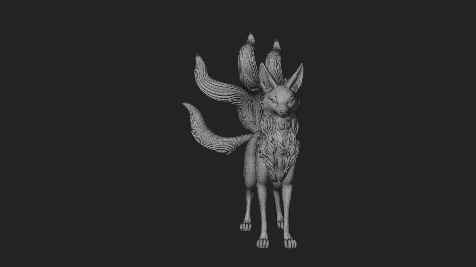 Nine-Tailed Fox Statue Design 2 3D Print Model 3D Model