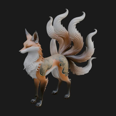 Nine-Tailed Fox Statue Design 2 3D Print Model