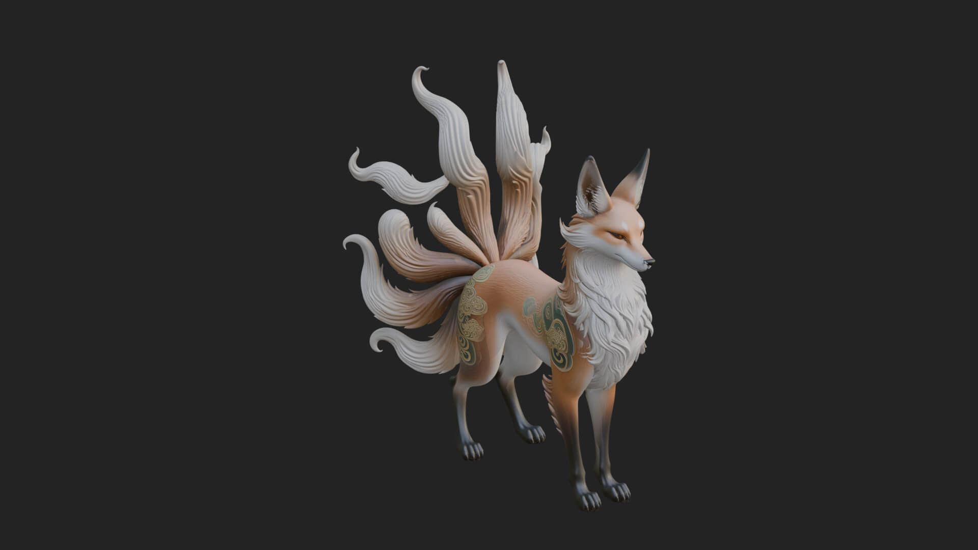 Nine-Tailed Fox Statue Design 3 3D Print Model 3D Model