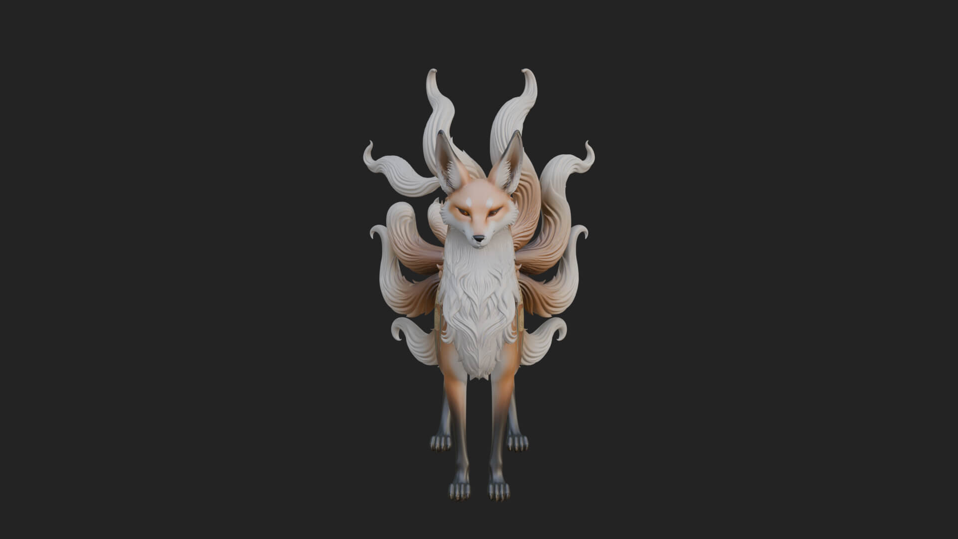 Nine-Tailed Fox Statue Design 3 3D Print Model 3D Model