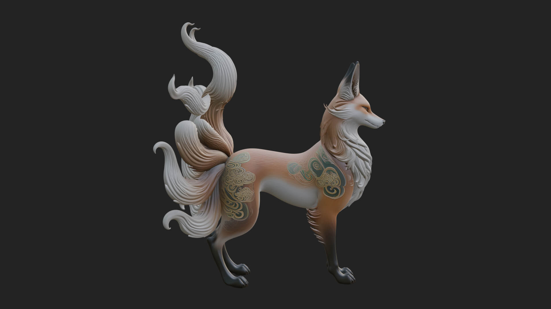 Nine-Tailed Fox Statue Design 3 3D Print Model 3D Model