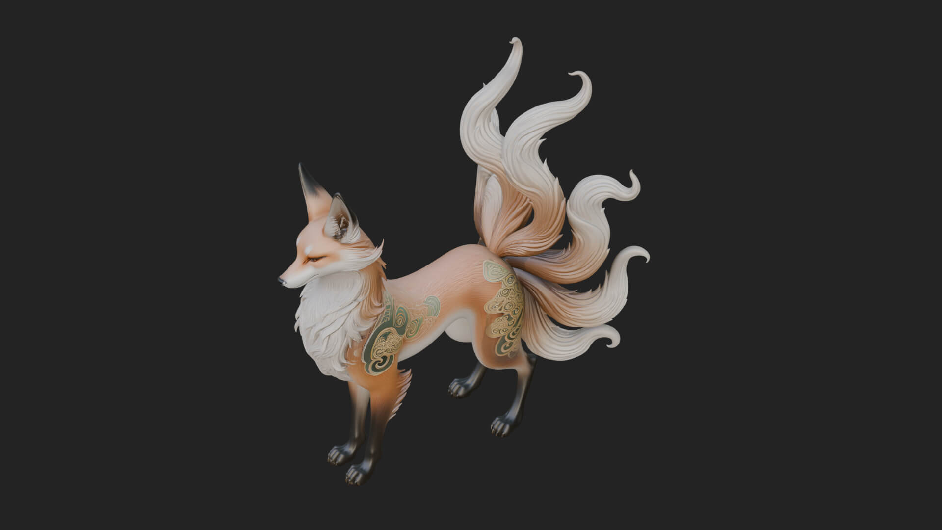 Nine-Tailed Fox Statue Design 3 3D Print Model 3D Model