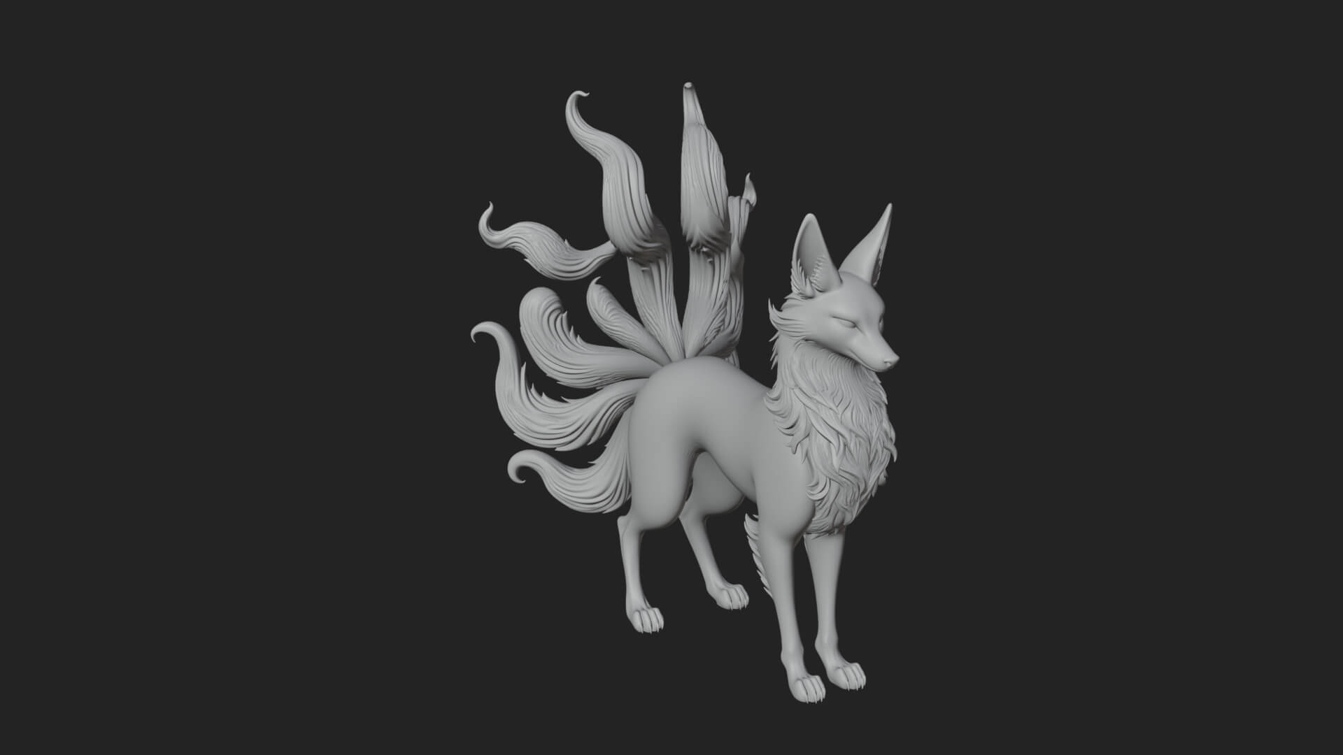 Nine-Tailed Fox Statue Design 3 3D Print Model 3D Model
