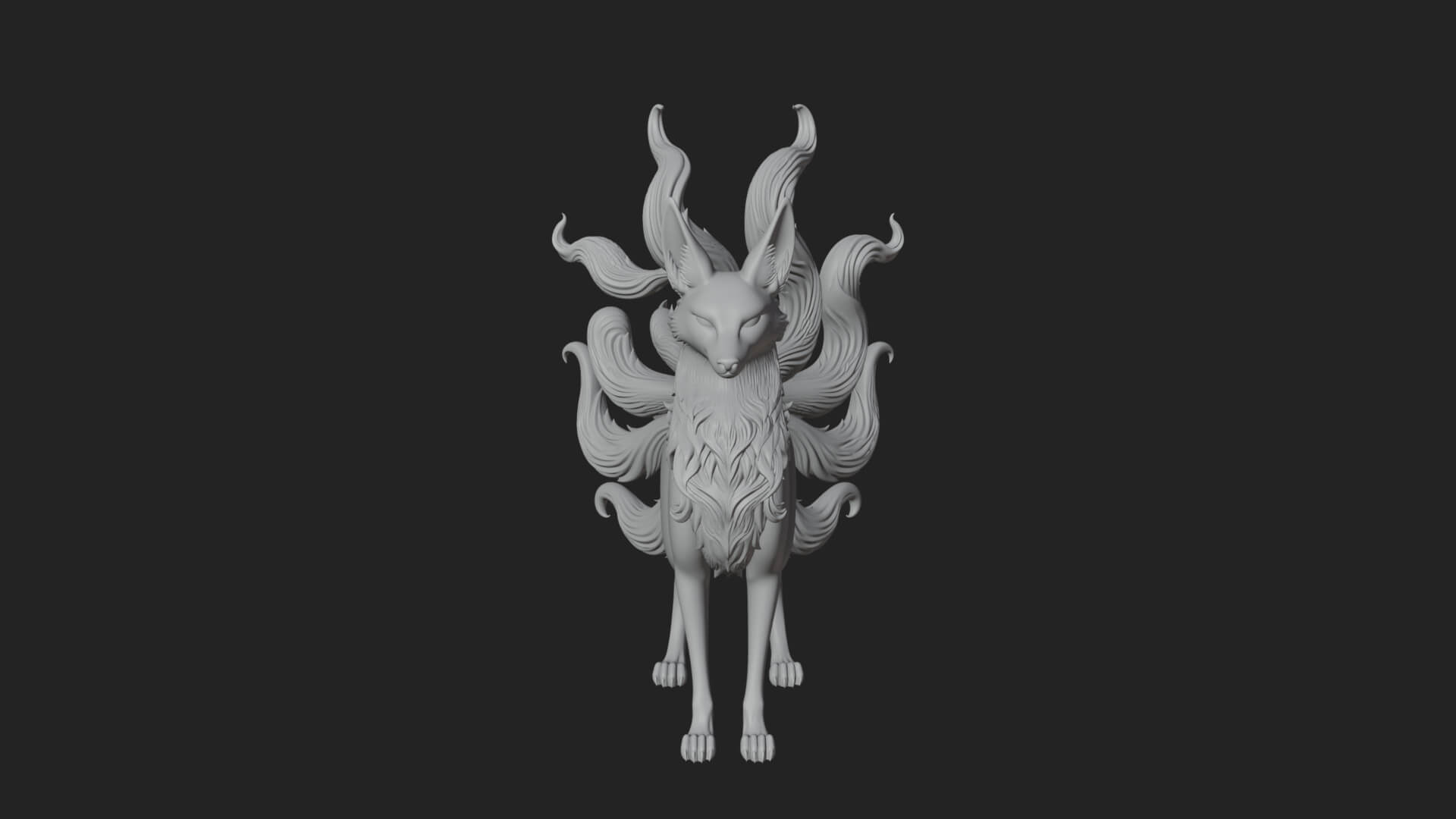 Nine-Tailed Fox Statue Design 3 3D Print Model 3D Model