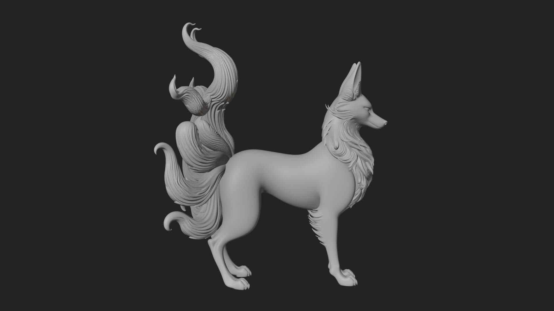 Nine-Tailed Fox Statue Design 3 3D Print Model 3D Model