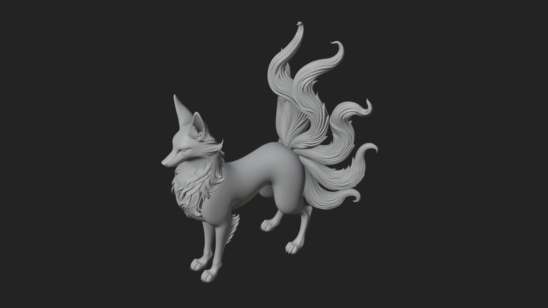 Nine-Tailed Fox Statue Design 3 3D Print Model 3D Model