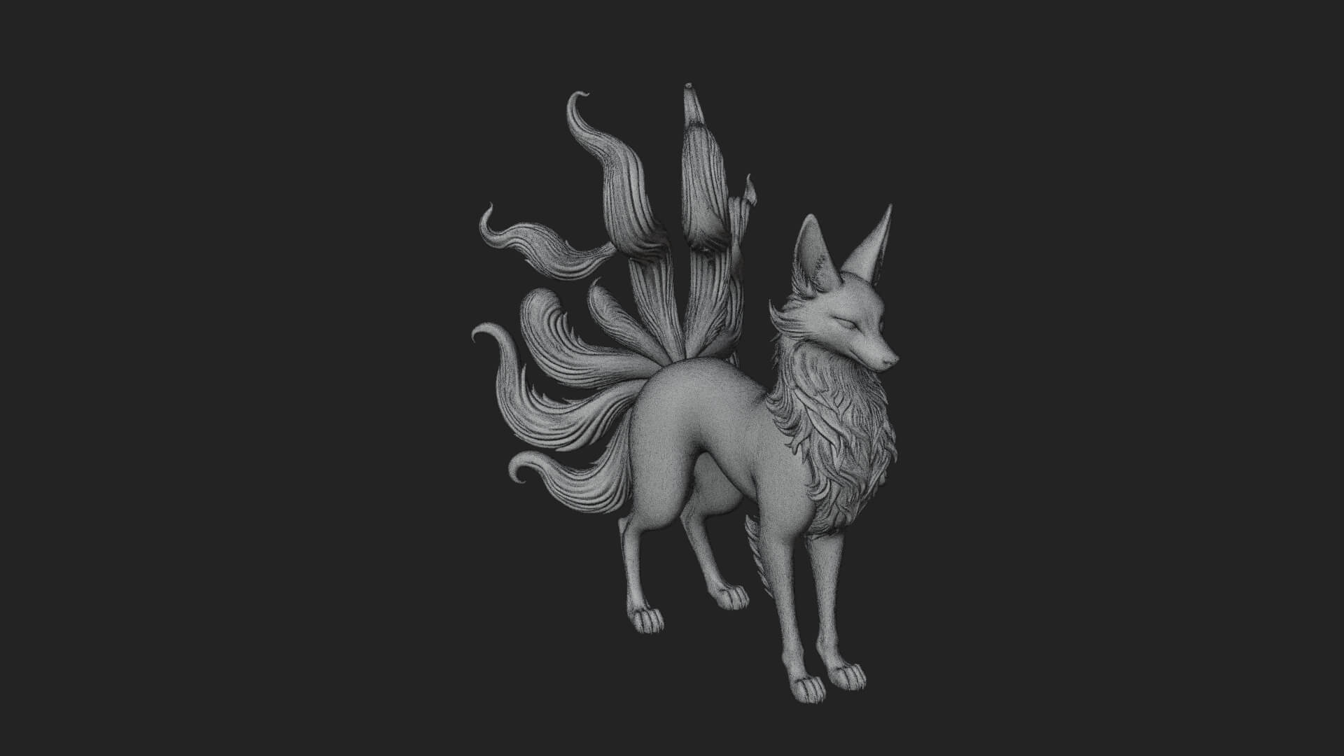Nine-Tailed Fox Statue Design 3 3D Print Model 3D Model
