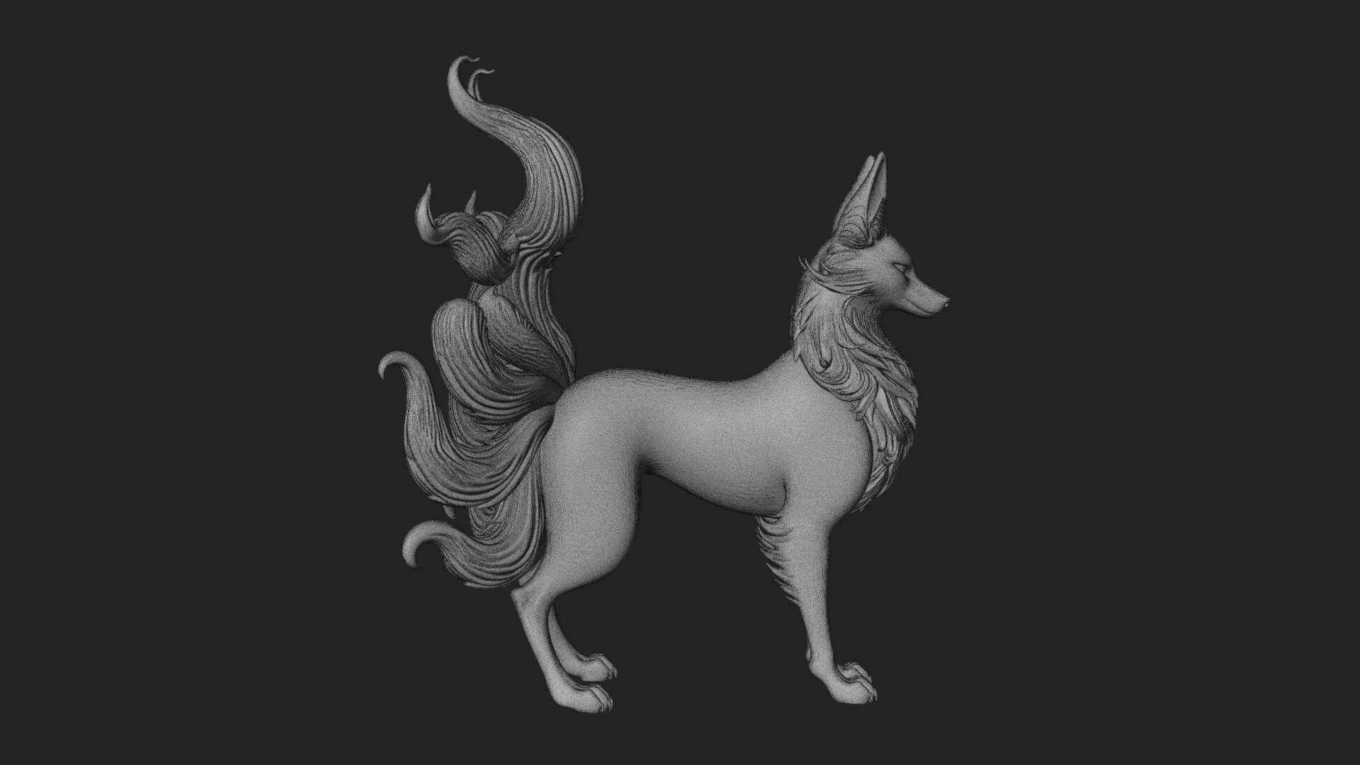 Nine-Tailed Fox Statue Design 3 3D Print Model 3D Model