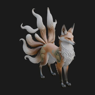 Nine-Tailed Fox Statue Design 3 3D Print Model