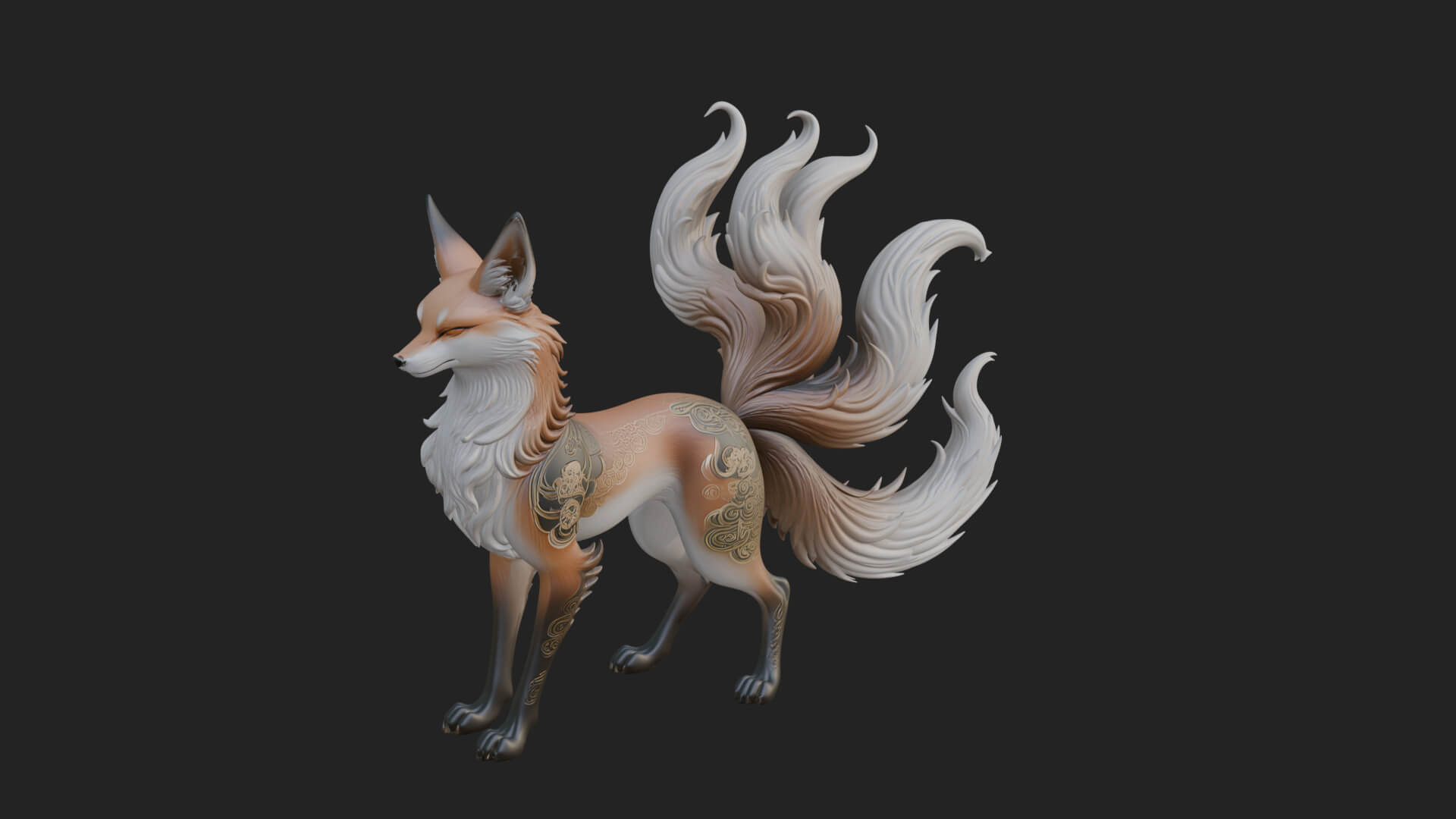 Nine-Tailed Fox Statue Design 4 3D Print Model 3D Model