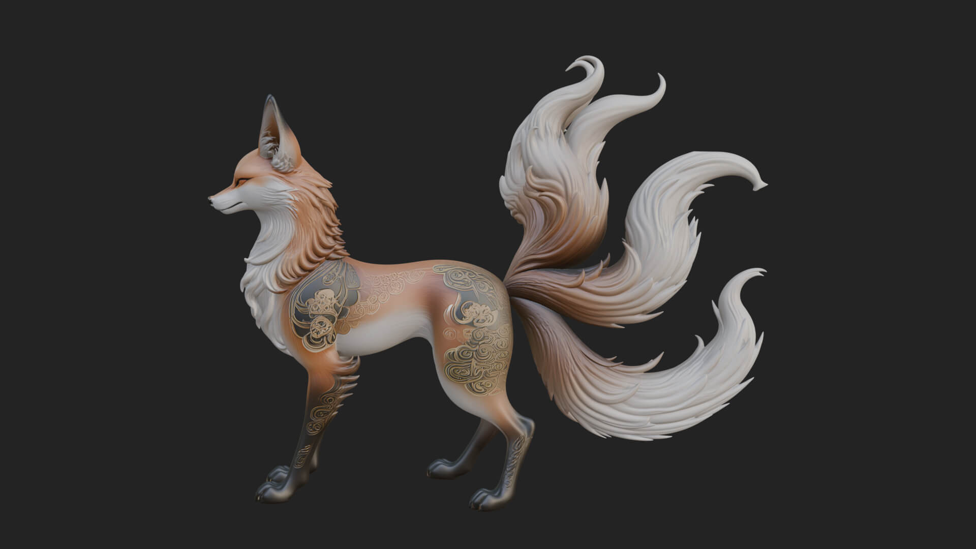 Nine-Tailed Fox Statue Design 4 3D Print Model 3D Model