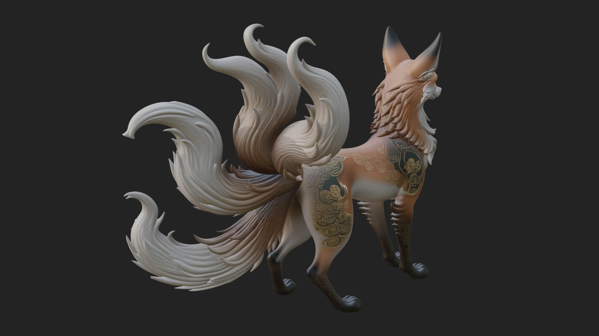 Nine-Tailed Fox Statue Design 4 3D Print Model 3D Model