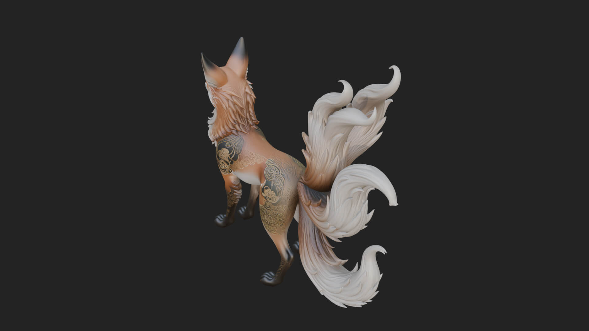 Nine-Tailed Fox Statue Design 4 3D Print Model 3D Model