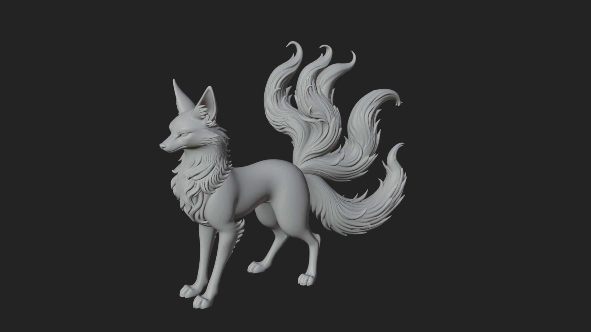 Nine-Tailed Fox Statue Design 4 3D Print Model 3D Model