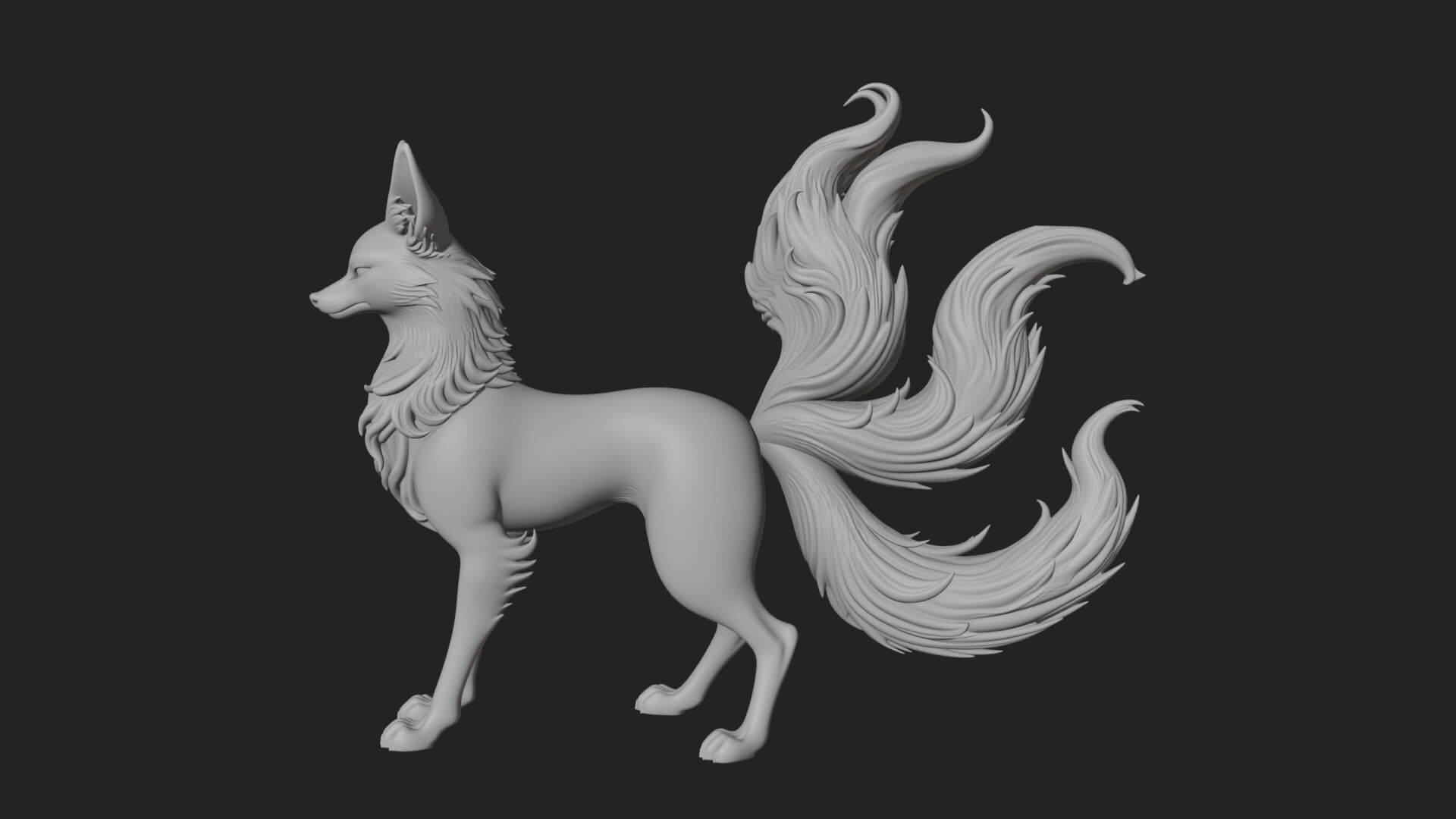Nine-Tailed Fox Statue Design 4 3D Print Model 3D Model