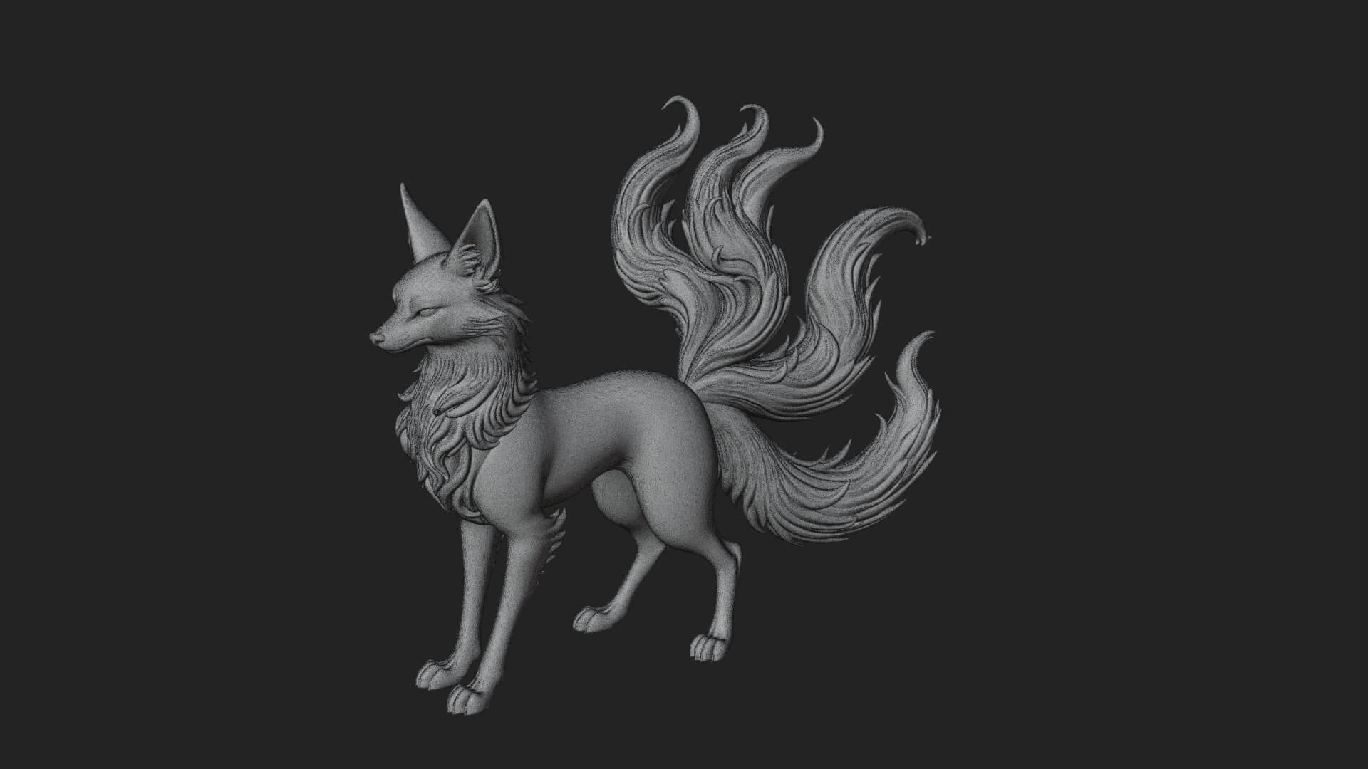 Nine-Tailed Fox Statue Design 4 3D Print Model 3D Model