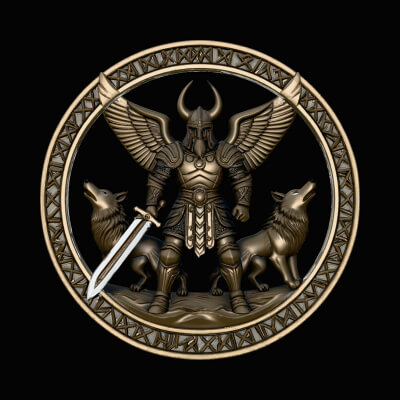 Norse Wolf Warrior Relief Medallion Pendant Design 2 3D P