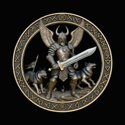 Norse Wolf Warrior Relief Medallion Pendant Design 4 3D P