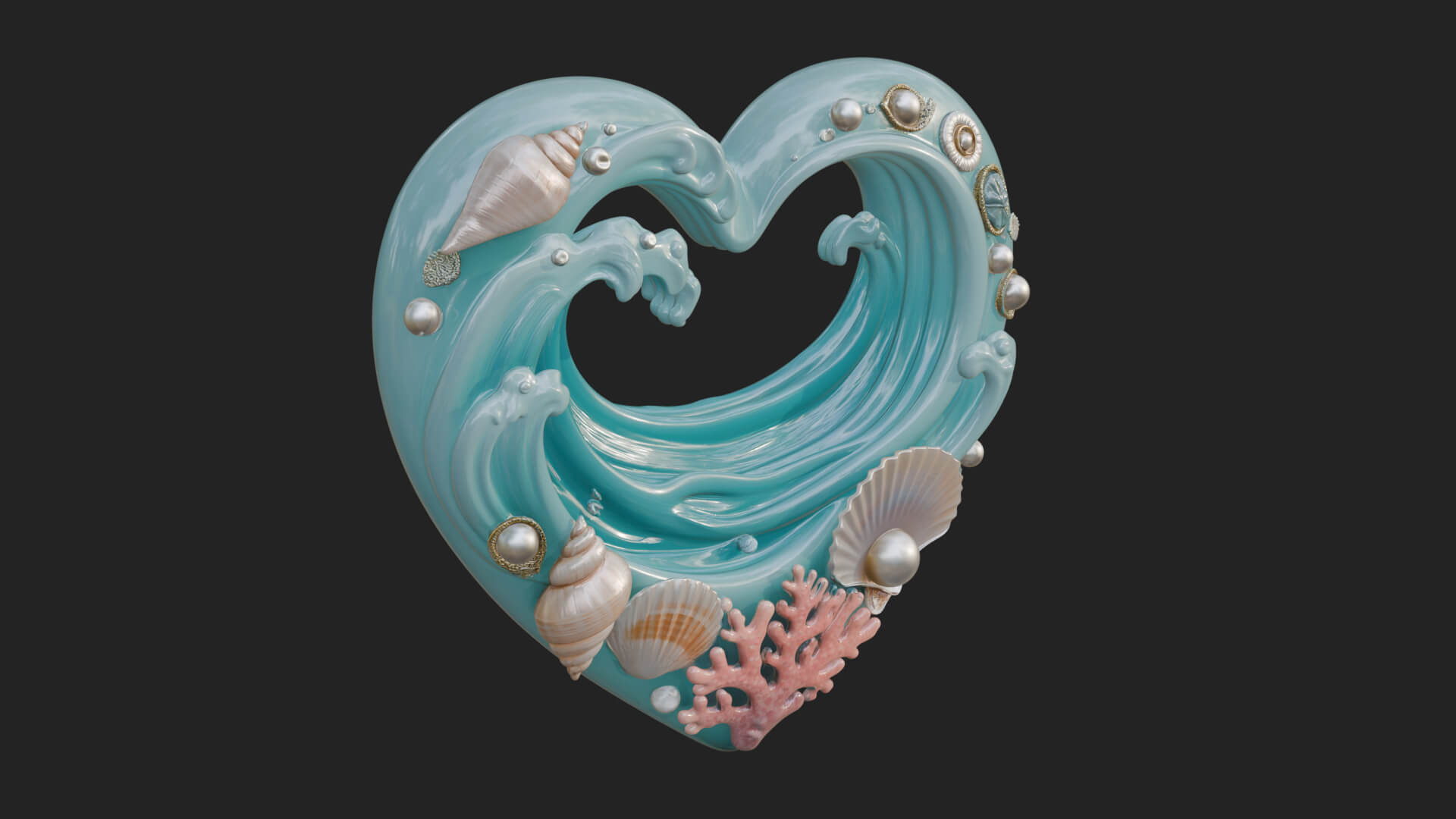 Ocean Wave Shell Heart Plaque Design 1 3d Print Model 3D Model