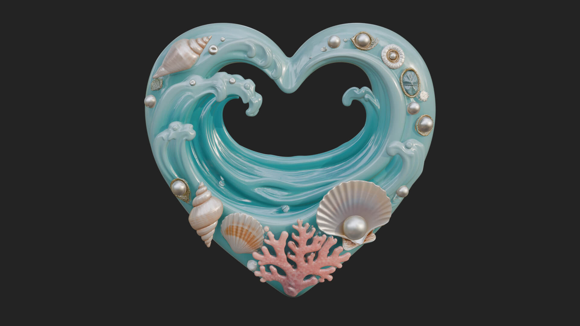 Ocean Wave Shell Heart Plaque Design 1 3d Print Model 3D Model