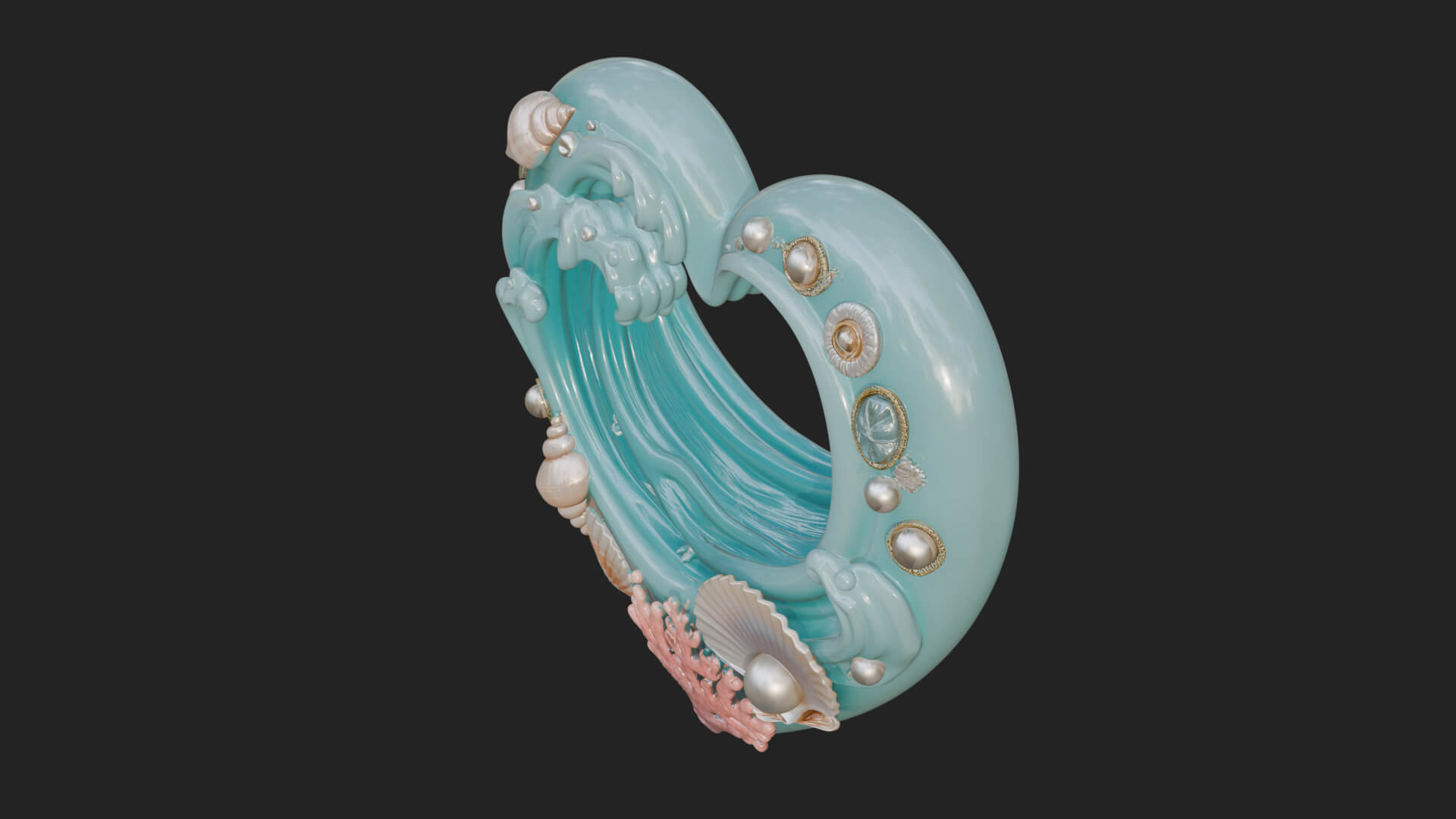 Ocean Wave Shell Heart Plaque Design 1 3d Print Model 3D Model