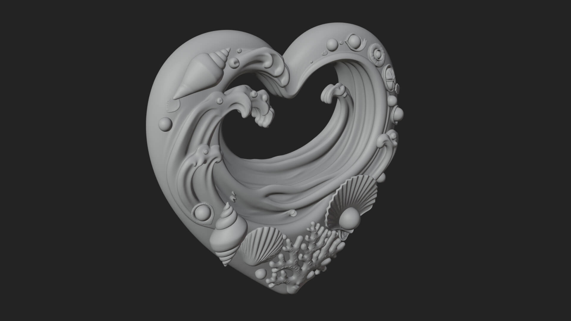 Ocean Wave Shell Heart Plaque Design 1 3d Print Model 3D Model