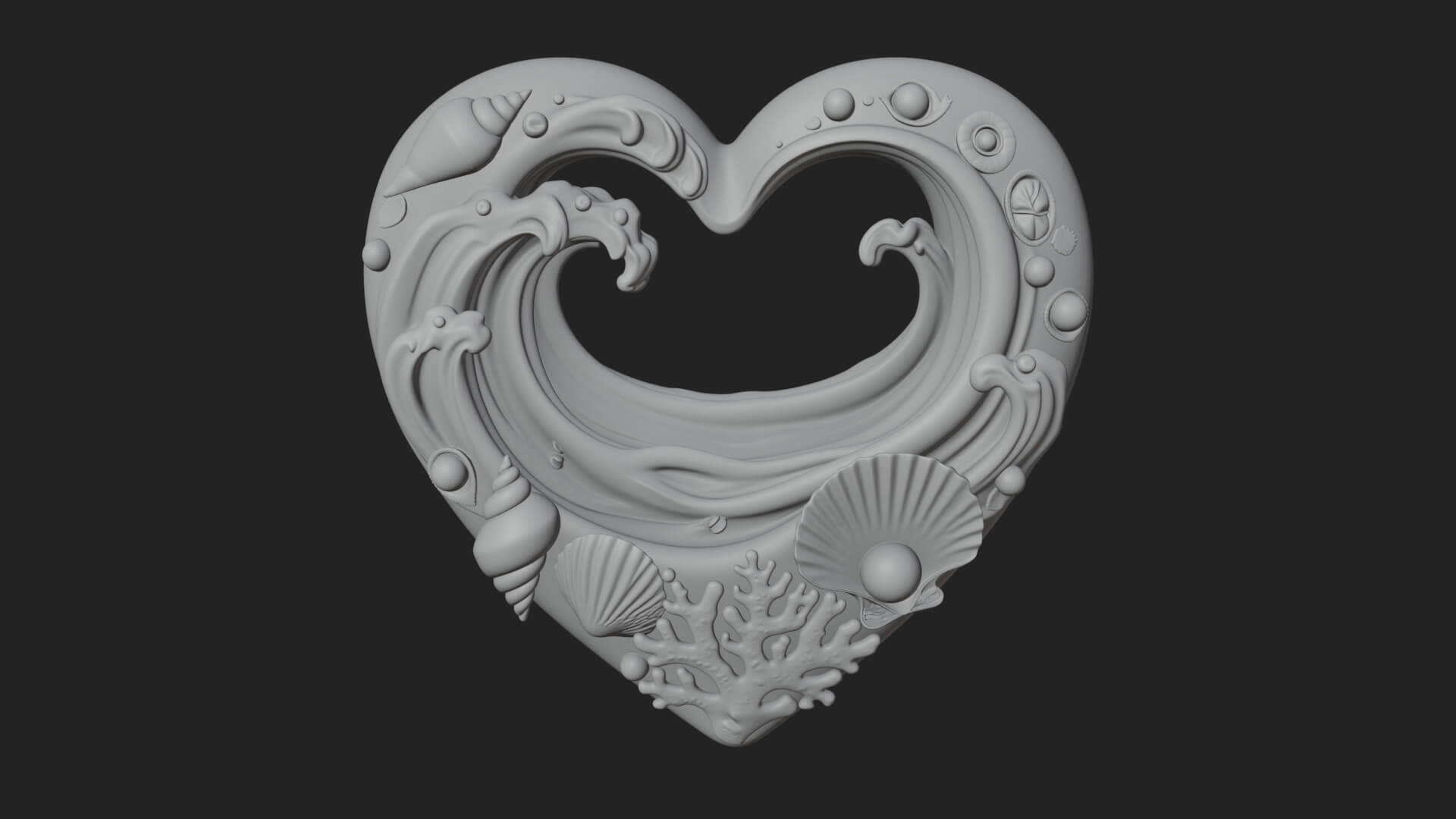 Ocean Wave Shell Heart Plaque Design 1 3d Print Model 3D Model