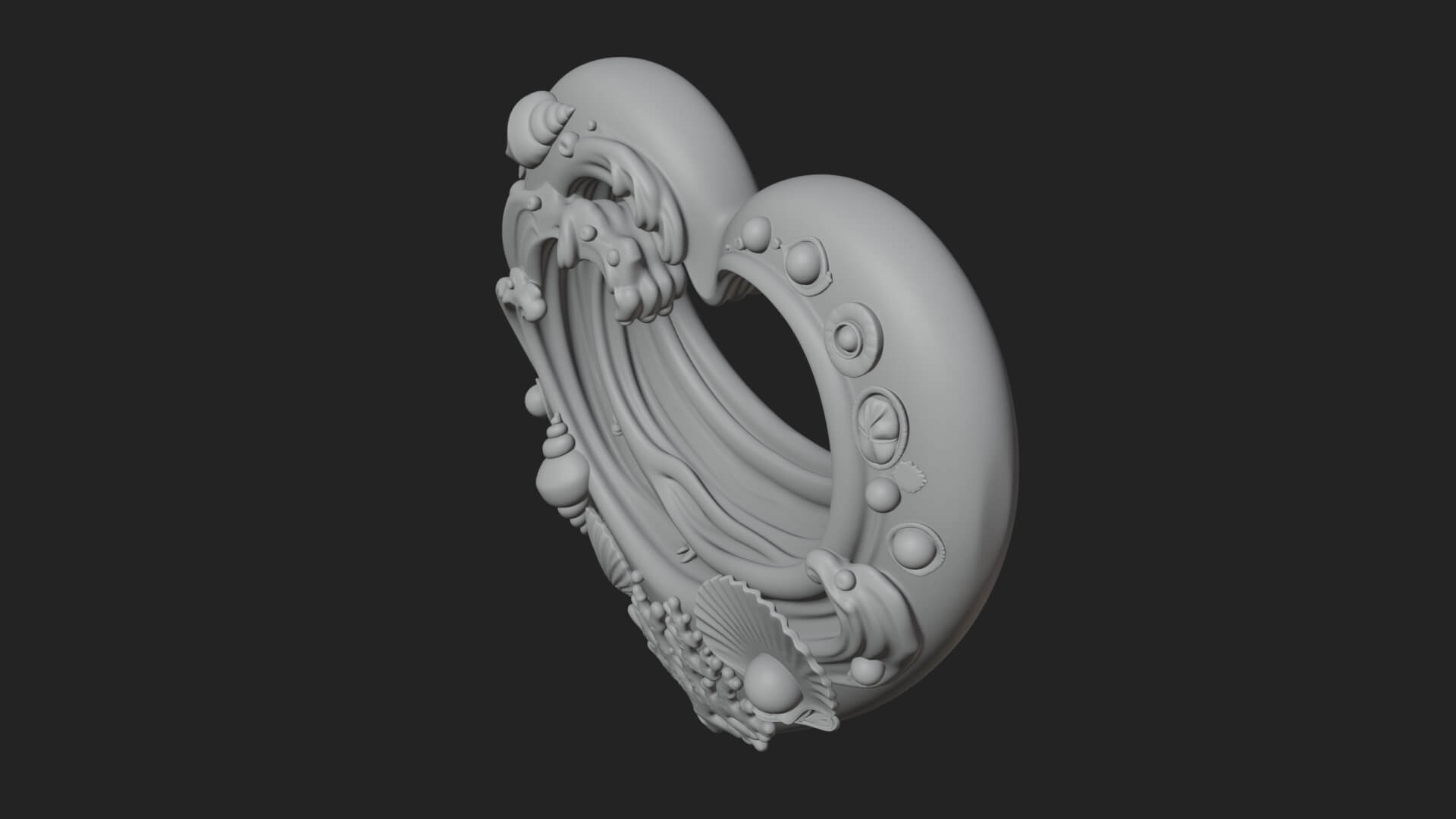 Ocean Wave Shell Heart Plaque Design 1 3d Print Model 3D Model