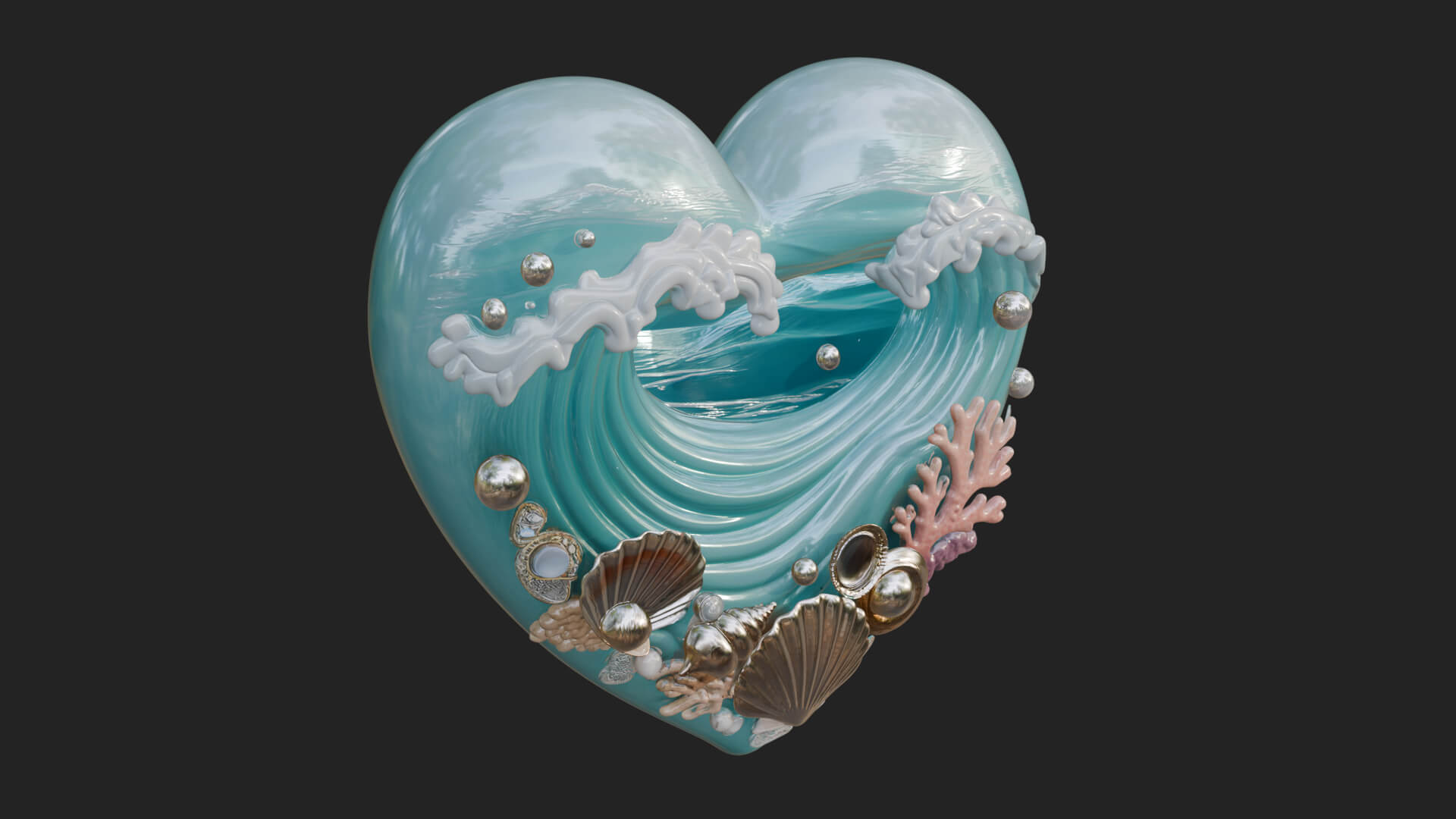 Ocean Wave Shell Heart Plaque Design 2 3D Print Model 3D Model
