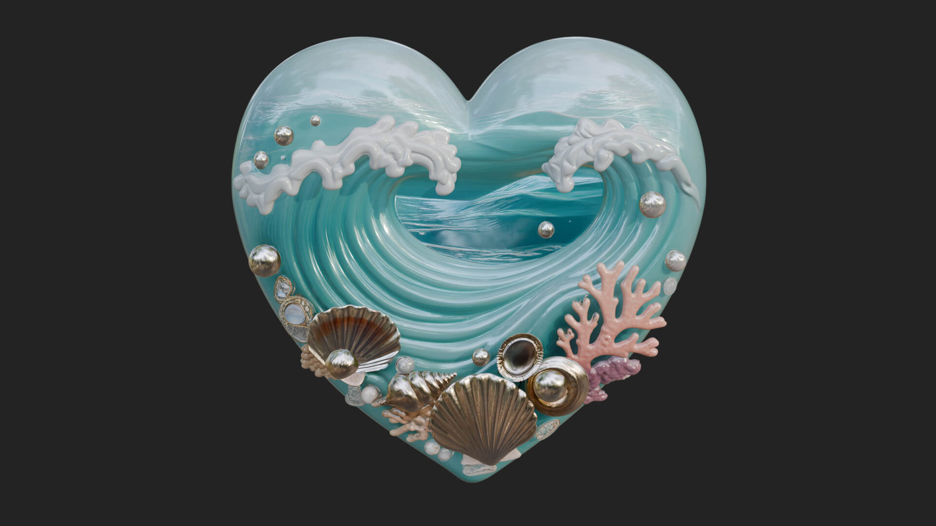 Ocean Wave Shell Heart Plaque Design 2 3D Print Model 3D Model