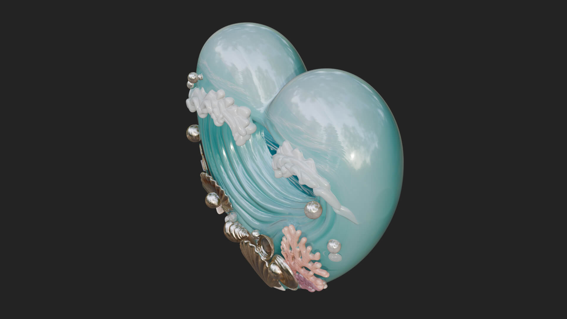 Ocean Wave Shell Heart Plaque Design 2 3D Print Model 3D Model