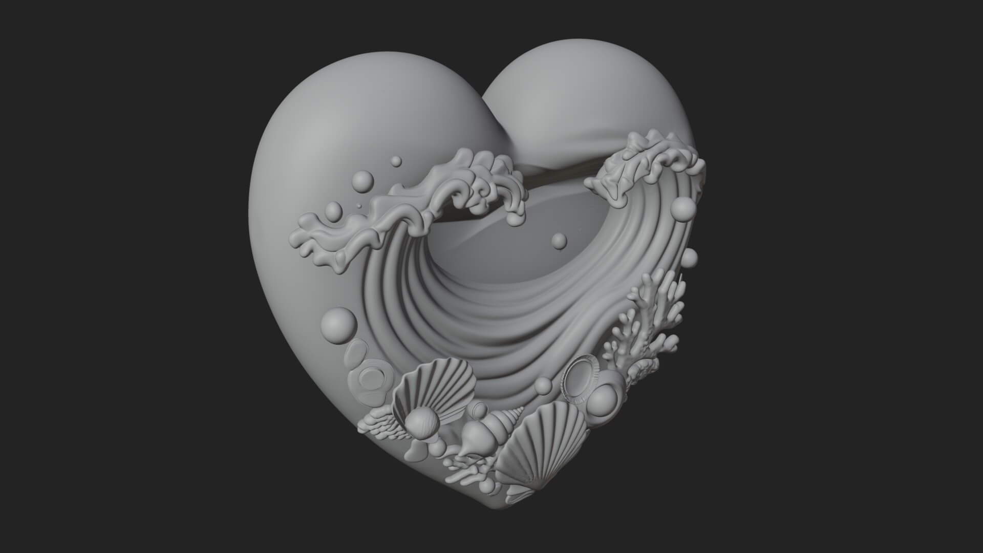 Ocean Wave Shell Heart Plaque Design 2 3D Print Model 3D Model