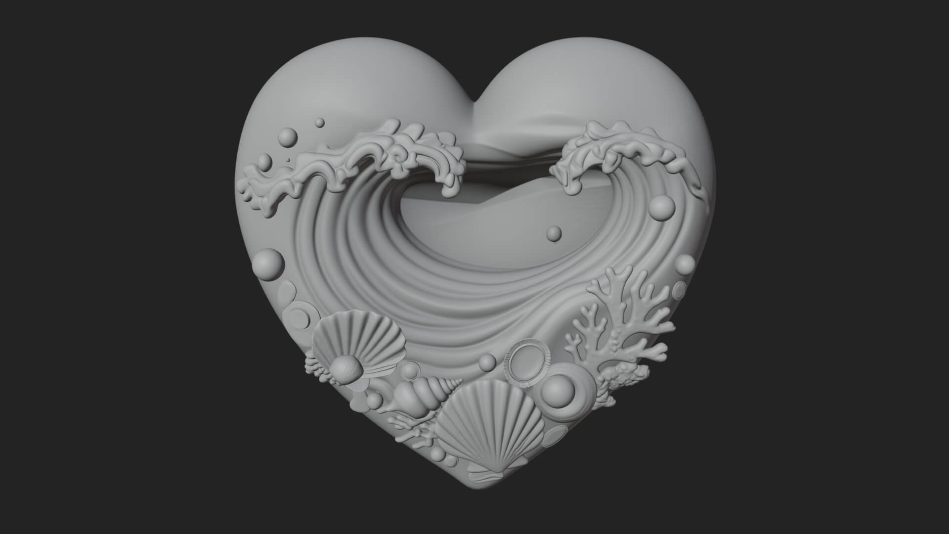 Ocean Wave Shell Heart Plaque Design 2 3D Print Model 3D Model