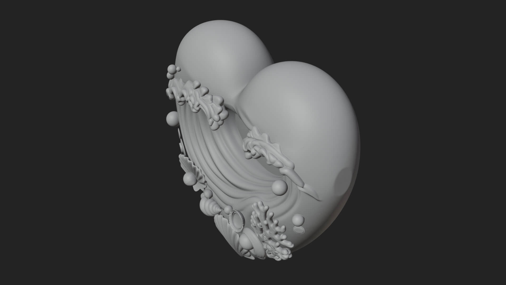 Ocean Wave Shell Heart Plaque Design 2 3D Print Model 3D Model