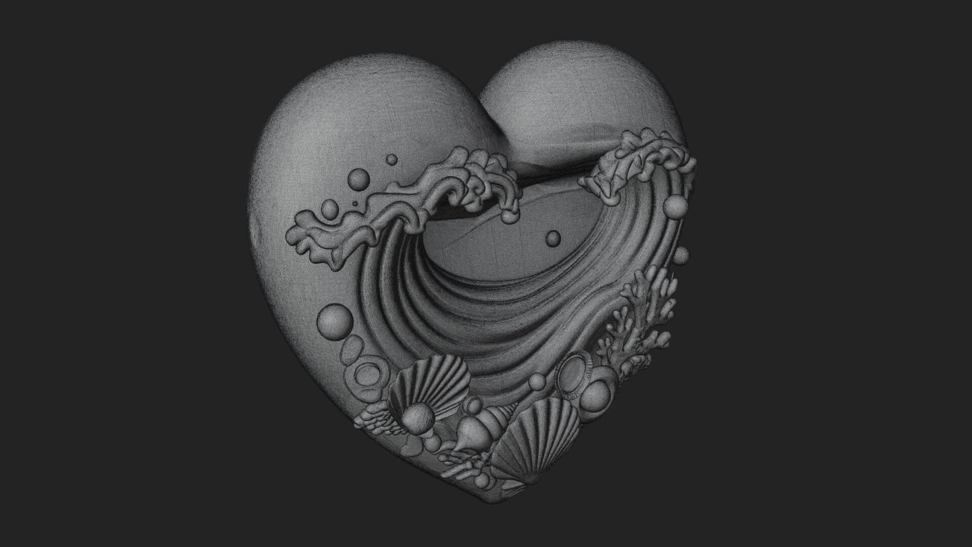 Ocean Wave Shell Heart Plaque Design 2 3D Print Model 3D Model