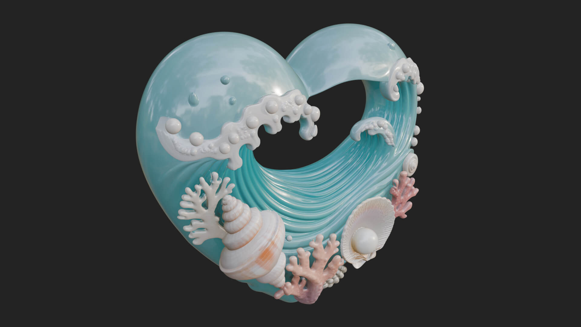 Ocean Wave Shell Heart Plaque Design 3 3D Print Model 3D Model