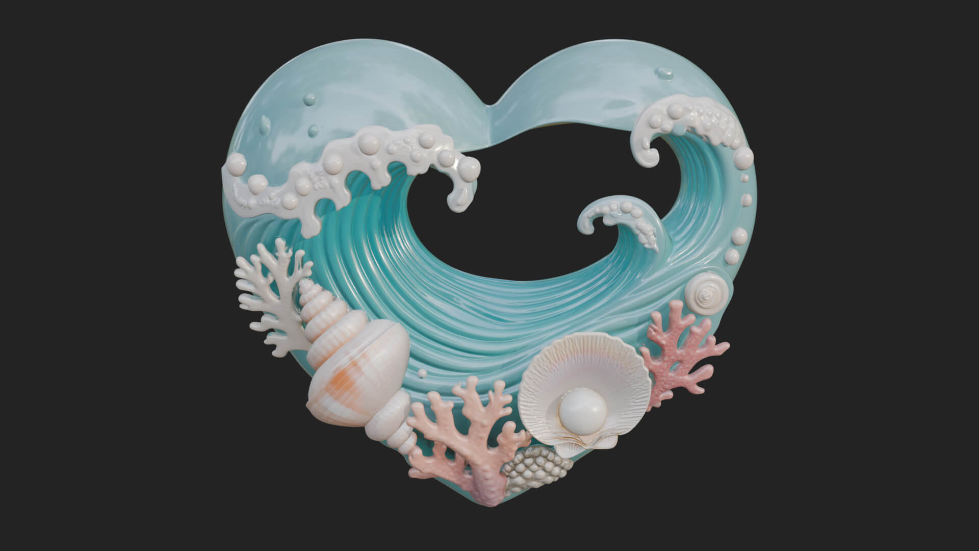 Ocean Wave Shell Heart Plaque Design 3 3D Print Model 3D Model