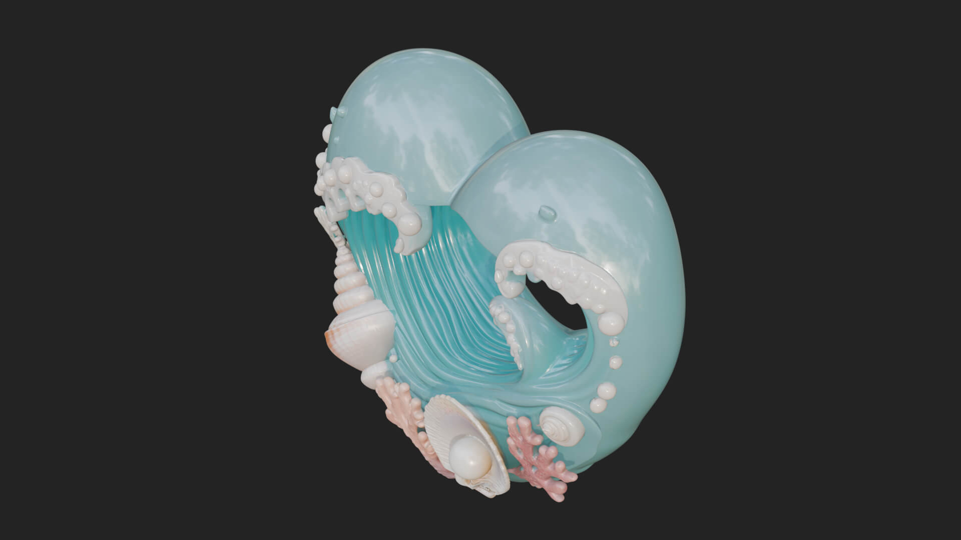 Ocean Wave Shell Heart Plaque Design 3 3D Print Model 3D Model