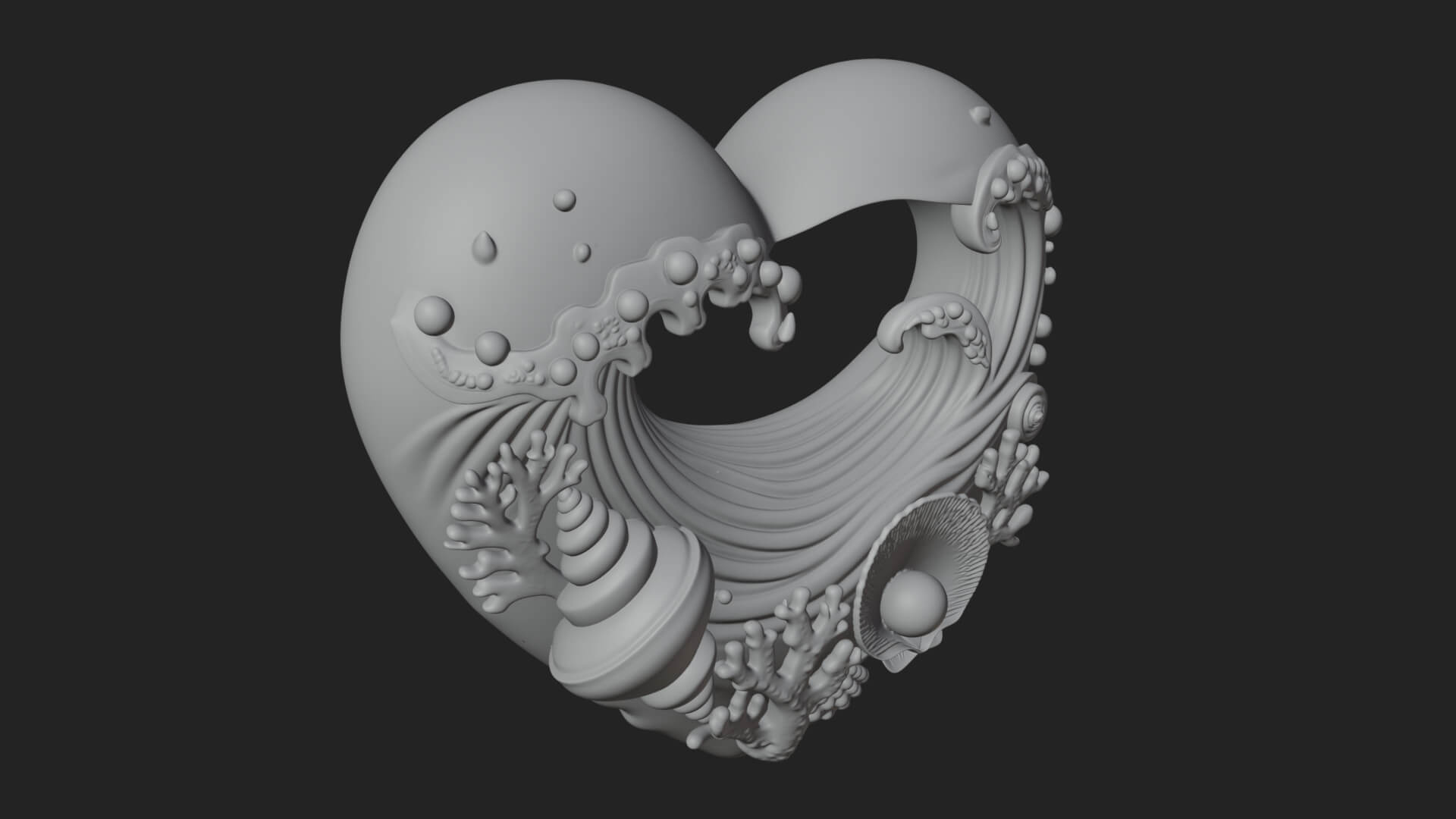 Ocean Wave Shell Heart Plaque Design 3 3D Print Model 3D Model