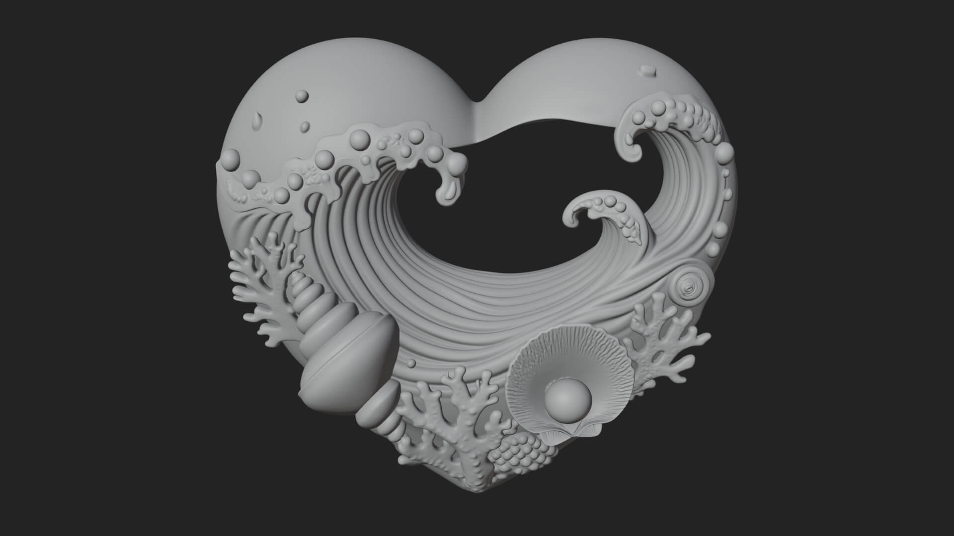 Ocean Wave Shell Heart Plaque Design 3 3D Print Model 3D Model
