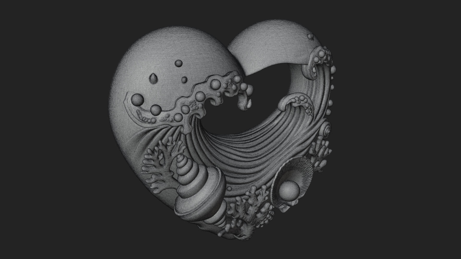 Ocean Wave Shell Heart Plaque Design 3 3D Print Model 3D Model