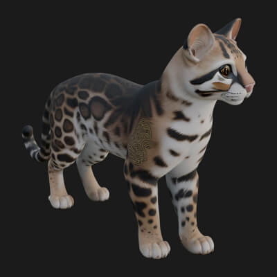 Ocelot Cat Statue Design 10 3D Print Model