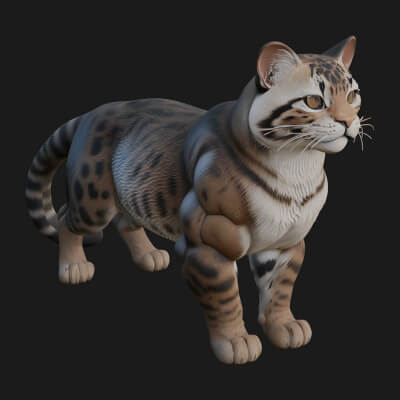 Ocelot Cat Statue Design 2 3D Print Model
